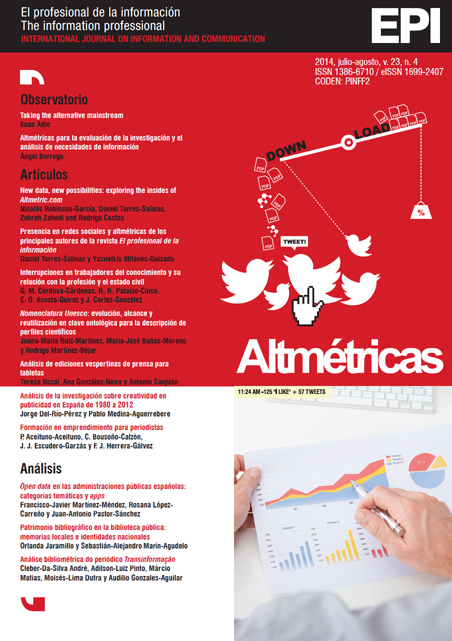 					View Vol. 23 No. 4 (2014): Altmétricas
				