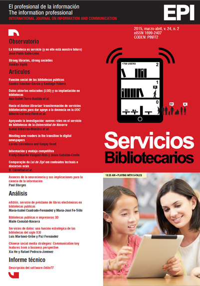 					Ver Vol. 24 Núm. 2 (2015): Servicios Bibliotecarios
				