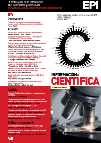 					View Vol. 24 No. 5 (2015): Información cientí­fica
				