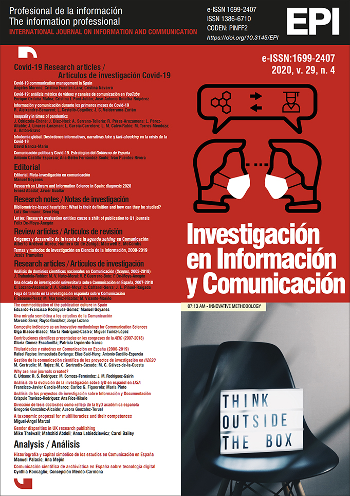 					View Vol. 29 No. 4 (2020): Investigación en Información y Comunicación
				