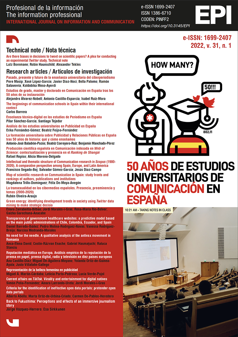 					Ver Vol. 31 Núm. 1 (2022): 50 años de estudios universitarios de Comunicación en España (en elaboración)
				