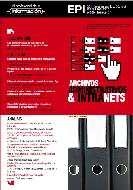 					Ver Vol. 20 Núm. 2 (2011): Archivos administrativos e intranets
				